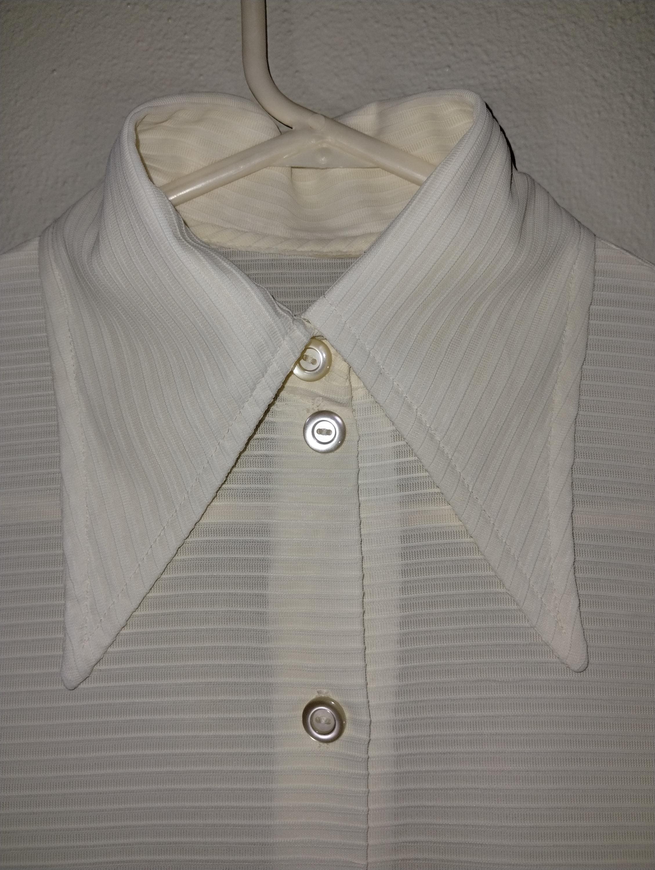 1970 s Vintage Ivory Poly sheer Ribbed Button Down With Butterfly Collar Etsy