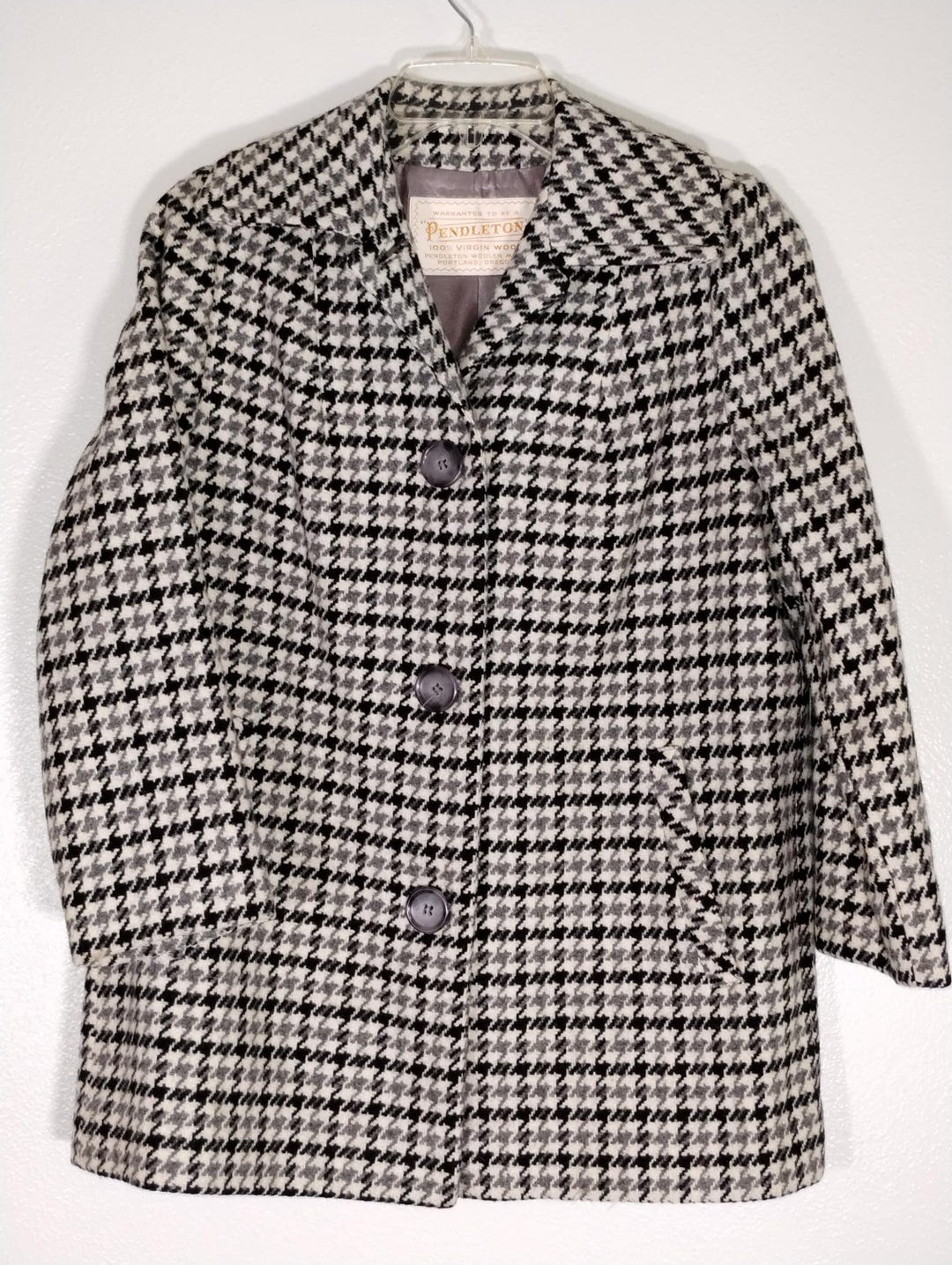 Vintage Pendleton Green Houndstooth Winter Coat
