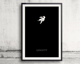 Gravity Minimalist Movie Poster, Encre, Noir et blanc, Astronaute dans l’espace, Dark Deep Space, Seul dans le vide, Space Art, Astronaut Art