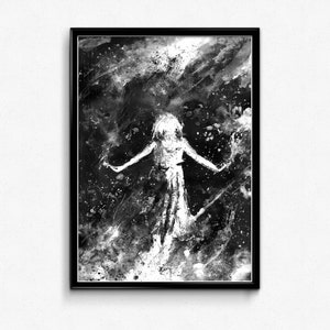 C' est pleut étoiles, décoration moderne, Art pariétal, fille sous la pluie, Star de l'Art, Rain Falling Star, noir et blanc Art, Art contemporain, fille image 1