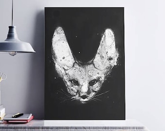 Fennec Fox, Fennec Fox Art, Animal Art Print, Fox Art, Black and White Animal, Wildlife Art, Black And White Art, Fennec fox illustration