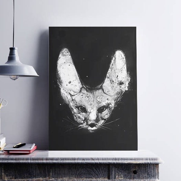 Fennec Fox, Fennec Fox Art, Animal Art Print, Fox Art, Black and White Animal, Wildlife Art, Black And White Art, Fennec fox illustration