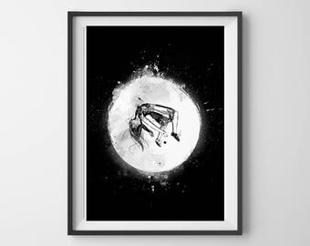 It's a long way up, Black and White Art, Acrylic Painting, Giclee Print, Minimalist Art, Contemporary Art, Black Art, Wall Art, Moon Art