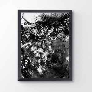Eule, Schwarzer Vogel, tierische Kunst, Ink Splatter schwarz-weiß-Kunst, Owl, Tinte Owl, moderner Hauptdekor, Bird Poster, Vogel-Malerei, Kunst böse Vogel