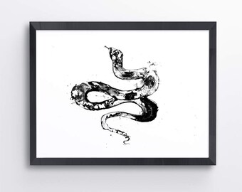 Ink Snake, Snake Art, Animal Art Print, Snake Print, Black and White Animal Art, Wildlife Art, Black And White Art, Minimalist Art, Venom