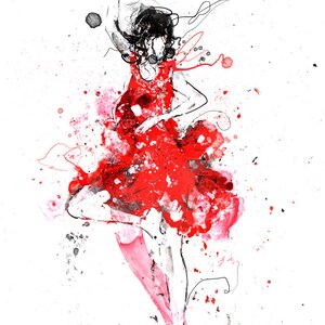 Red Dance, Red dress, Black And White and Red,Dancing Art, Dancing Poster, Figure Art, Contemporary Art, Modern Home Decor, Dance Girl, Red image 2