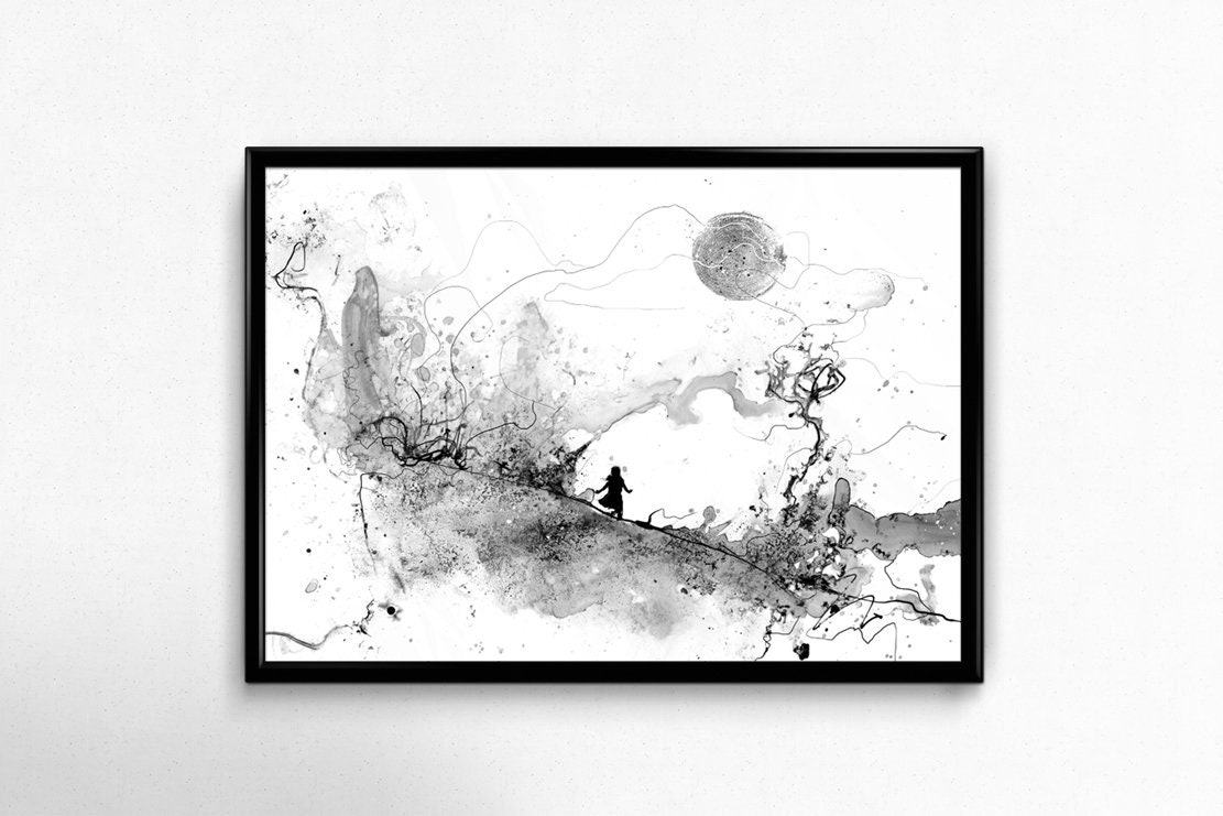Dreamer Ink Printable, Black and White Fantasy Landscape Art (digital ...
