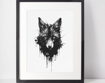 Dark Angry Wolf Art, Black And White Art, Ink Drawing, Dark Themed Art, Home Decor, Angry Animal Painting, Black And White Animal Print, Eye