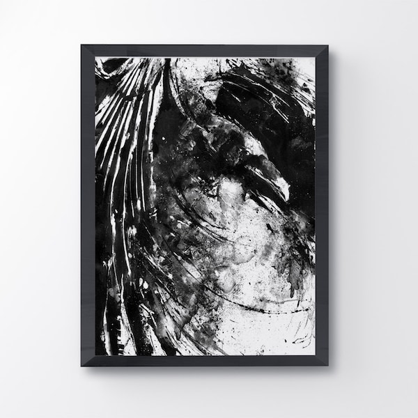 Raven malpropre, Black And White Raven Art Print, oiseau affiche, Crow Print, décor de Raven, Raven peinture, Black Bird Goth, Home Decor, oiseaux amoureux