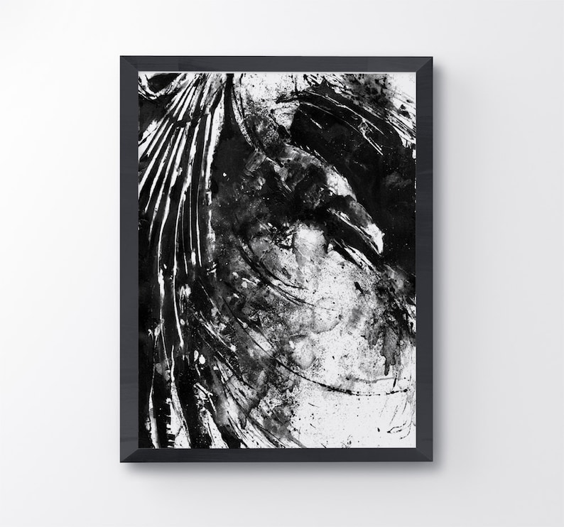 Messy Raven, Black And White Raven Art Print, Bird Poster, Crow Print, Raven decor, Bird Lover, Raven Painting, Black Bird Goth, Home Decor image 1