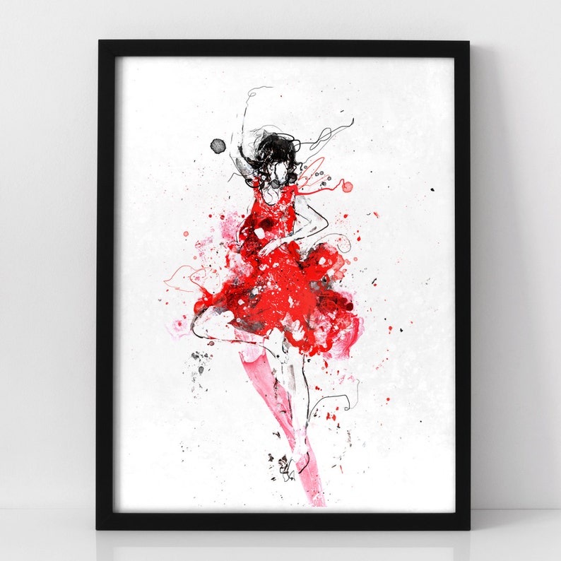 Red Dance, Red dress, Black And White and Red,Dancing Art, Dancing Poster, Figure Art, Contemporary Art, Modern Home Decor, Dance Girl, Red image 4