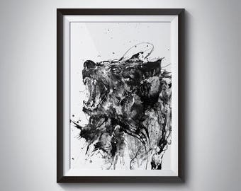 Black Bear, Bear Art, Animal Art Print, Angry Animal Art, Black and White Animal, Wildlife Art, Black And White Art, Bear Ink Drawing, Roar