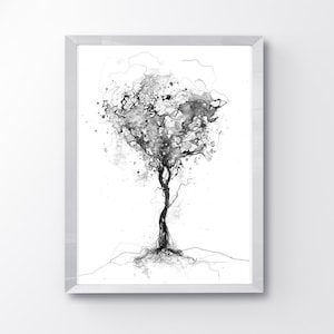 Albero, stampa in bianco e nero, minimalista Nature Art, arte dell&#39;albero, inchiostro stampa artistica, Wall Art, Nature Print, minimalista pianta, decorazione della parete, foresta