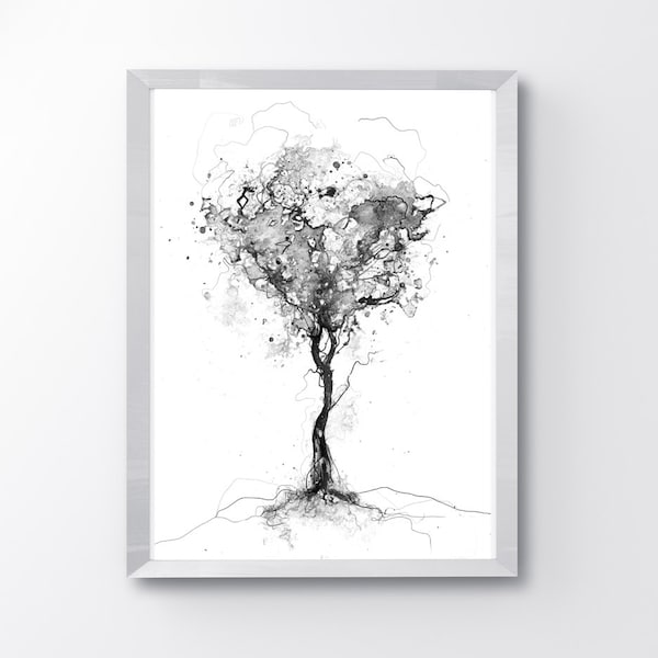 Tree, Black and White Print, Minimalist Nature Art, Tree Art, Ink Art Print, Wall Art, Nature Print, Minimalist Plant, Wall decor, Forest
