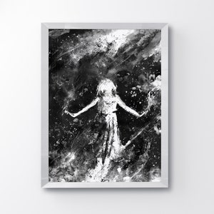 C' est pleut étoiles, décoration moderne, Art pariétal, fille sous la pluie, Star de l'Art, Rain Falling Star, noir et blanc Art, Art contemporain, fille image 4