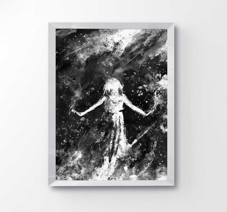 C' est pleut étoiles, décoration moderne, Art pariétal, fille sous la pluie, Star de l'Art, Rain Falling Star, noir et blanc Art, Art contemporain, fille image 4