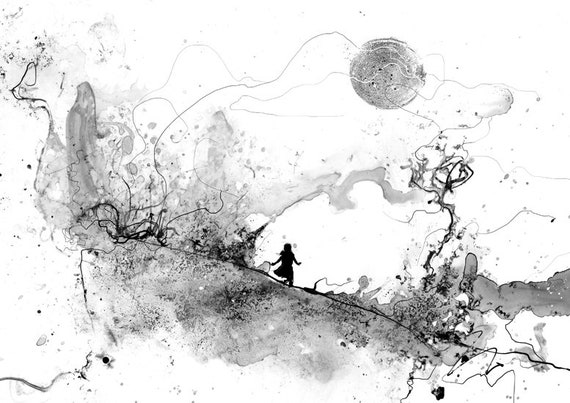 Dreamer Ink Printable Fantasy Art Print Black and White | Etsy