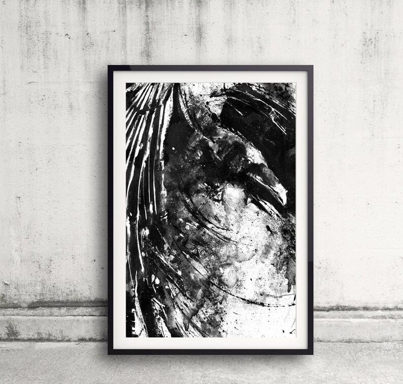 Messy Raven, Black And White Raven Art Print, Bird Poster, Crow Print, Raven decor, Bird Lover, Raven Painting, Black Bird Goth, Home Decor image 4