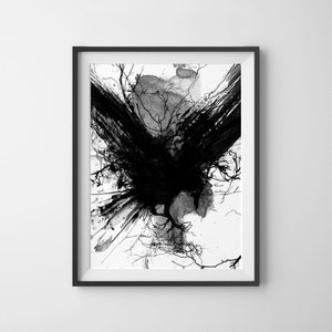Cuervo Negro, Impresión de Arte de Cuervo Blanco y Negro, Cartel de Cuervo, Impresión de Cuervo, Arte de Cuervo, Amante de las Aves, Pintura de Cuervo, Gótico de Pájaro Negro, Decoración del Hogar