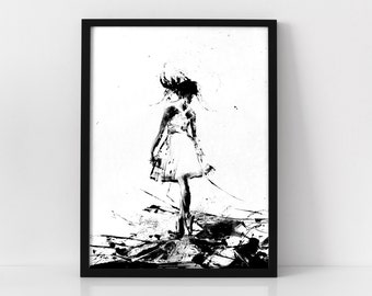 La fente. Art de ballerine, noir et blanc Art, Art Print, fille Figure, fissuré plancher, peinture de Ballet, cygne noir, peinture acrylique, Giclee