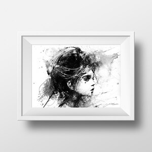 Girl in Black and White, Acrylic Painting Print, Portrait Art, Black and White Art, Contemporary Art, Modern Home Decor, Wall Art Print image 3