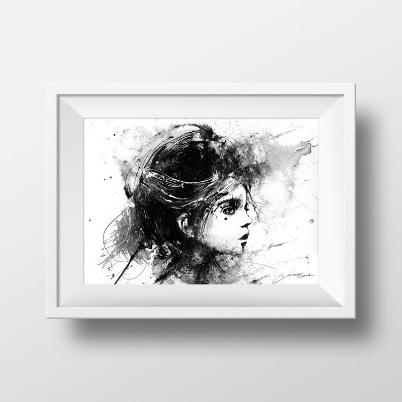 Girl in Black and White, Acrylic Painting Print, Portrait Art, Black and White Art, Contemporary Art, Modern Home Decor, Wall Art Print image 3