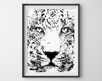 Leopard Art, Animal Art Print, Black and White art, Face of a Wildcat, Wall Art, Animal Print, Leopard Poster A3 size, Wall Art Print