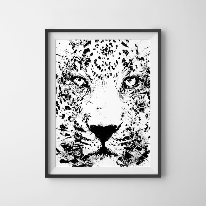 Leopard Art Animal Art Print Black and White Art Face of a Etsy