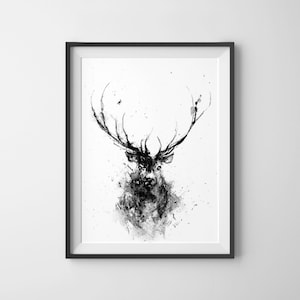 Deer, Deer Head, Animal Art Print, Deer Art, Black and White Animal Art, Wildlife Art, Black And White Art, Minimalist Art, Reindeer Art