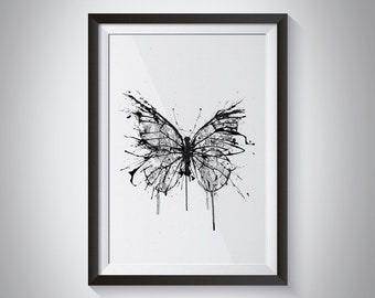 Broken Butterfly, Printable Art, Ink Painting, Instant Download, Nature Art, Instant Download, Animal Art, Black And White Art