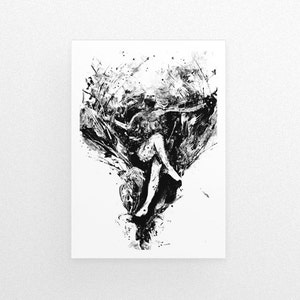 Girl in waves Art, black and white Art, Art Print, Wall Art, Black and white print, acrylic painting, Fantasy art, Wall Art, Surreal Artwork