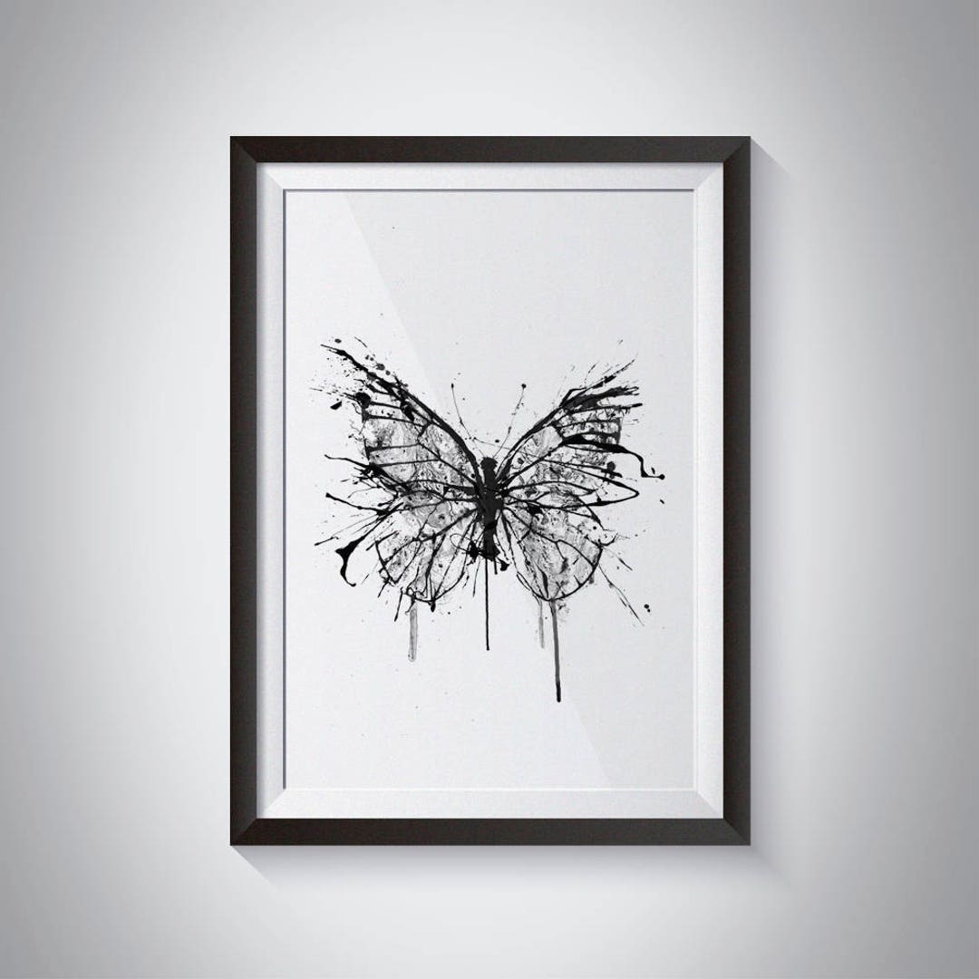Dibujo de mariposa en tinta en blanco y negro: Arte mural natural  México