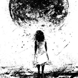 WONDER, Black And White Art, Fantasy Art, Mythical, Moon Art, Little Girl, Planet Art, Spooky Art, Art Print, Dreams, Contemporary Art image 2