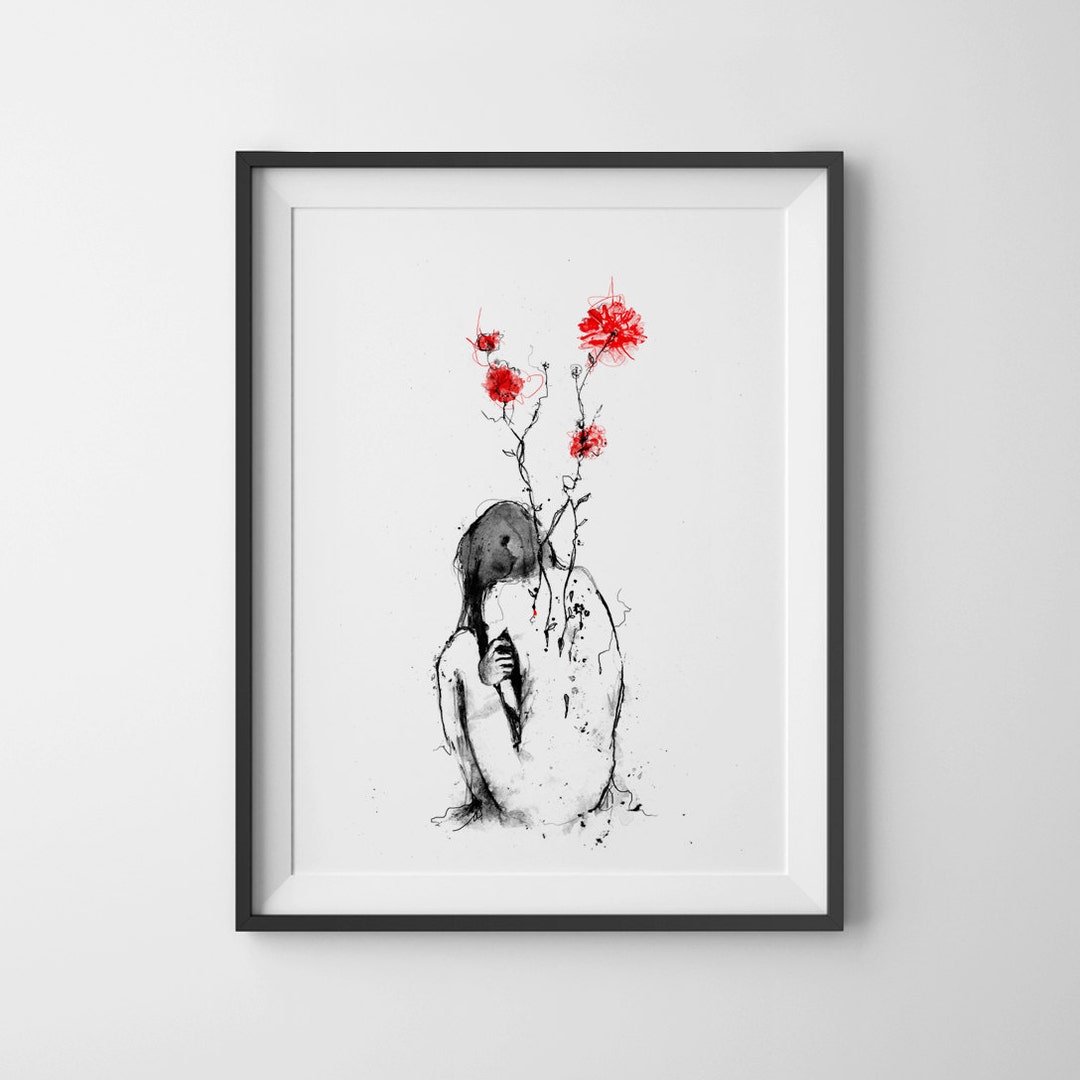 Blossom, Girl and Flower, Girls Wall Art, Girl Sitting on Ground