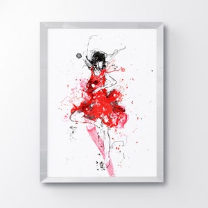 Red Dance, Red dress, Black And White and Red,Dancing Art, Dancing Poster, Figure Art, Contemporary Art, Modern Home Decor, Dance Girl, Red image 3