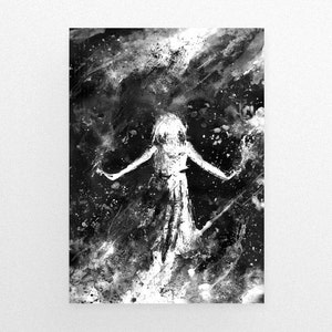 C' est pleut étoiles, décoration moderne, Art pariétal, fille sous la pluie, Star de l'Art, Rain Falling Star, noir et blanc Art, Art contemporain, fille image 3