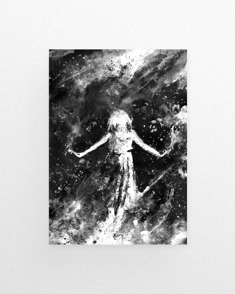 C' est pleut étoiles, décoration moderne, Art pariétal, fille sous la pluie, Star de l'Art, Rain Falling Star, noir et blanc Art, Art contemporain, fille image 3