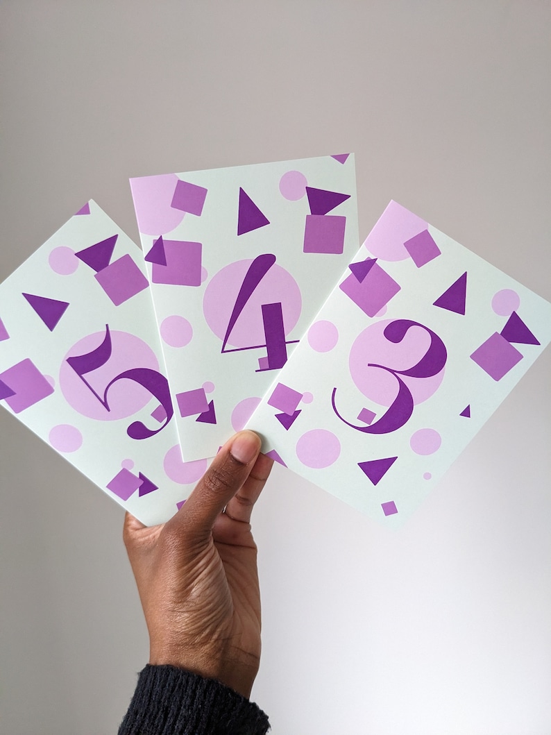 1st, 2nd, 3rd, 4th, 5th birthday milestone cards Purple Girls birthday card Age 1,2,3,4,5 cards Children's kids birthday card image 1