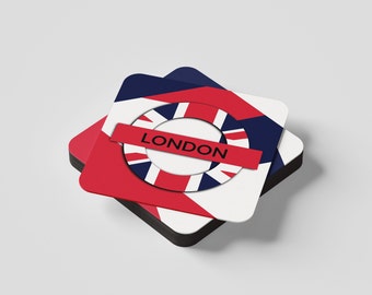 UK London coaster | British flag London Underground coaster | Stocking filler | Christmas gift | Birthday gift | United Kingdom Flag
