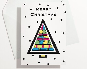 Christmas card set - Geometric Christmas tree | Set of 4, 6 or 8 | Polka dot Christmas cards UK | Christmas card pack | White | Xmas cards