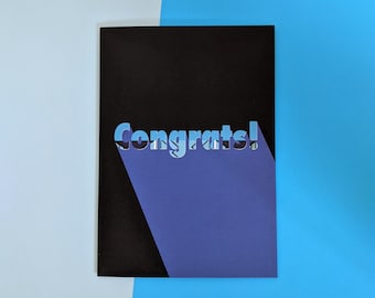 Congrats modern aztec greeting card | Congrats blue design | Contemporary congratulations card for him or her | Special occasion card A6