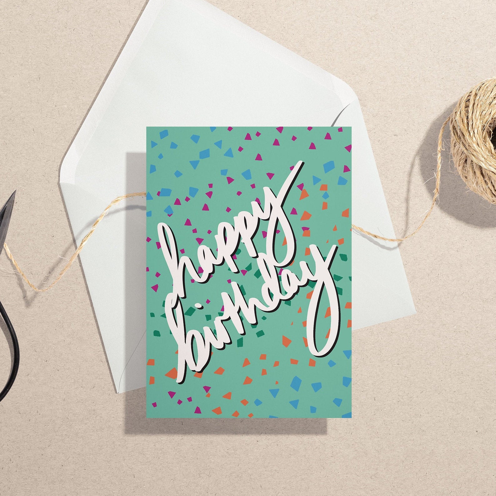 Confetti Birthday Card Happy Birthday Mint Green Card for - Etsy