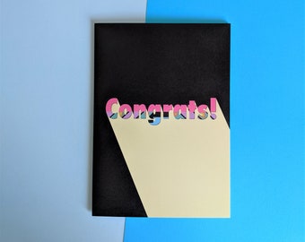 Congrats modern card | Congratulations matte black card | Celebration card | Graduation | Exam pass | New home | New job | Engagement