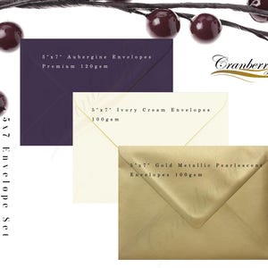 5 "x 7" Umschläge. 30er Pack - 10 Aubergine, 10 Elfenbeincreme, 10 Gold. 133mm x 184mm. Perfekt für Weihnachtskarten. Packung farbige Umschläge
