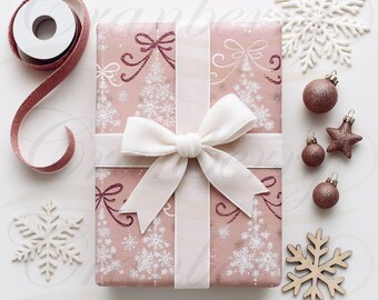 Luxury Christmas Gift Wrap – Pink Foil Festive Tree Design