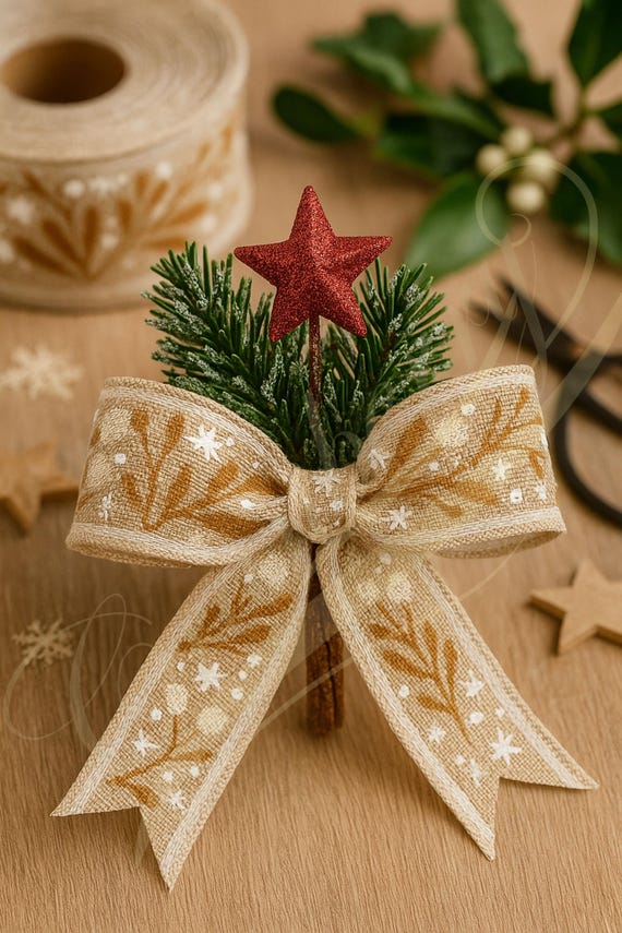 Mistletoe Berry Ribbon: 40mm Linen Style Fabric, Gift Wrapping & Holiday Decor