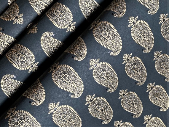 Handmade Gift Wrapping Paper Sheets 700mm X 500mm Paisley Pattern Black and  Gold 
