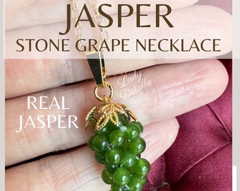 Victorian Grape Necklace, JASPER necklace, Mid VICTORIAN Necklace 19th century real Green JASPER stone grape 16k gold Pendant necklace