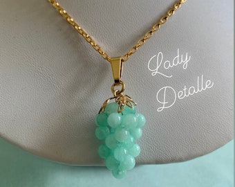 MINT Green Grape Necklace, VICTORIAN Reproduction 19th century real Chalcedony stone grape 16k gold or Im Rhodium Pendant handmade necklace
