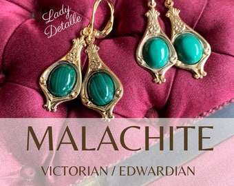 Tiny real MALACHITE Edwardian Earrings, Historic Reproduction Edwardian 16k gold or Silver lever backs real Green MALACHITE small earrings